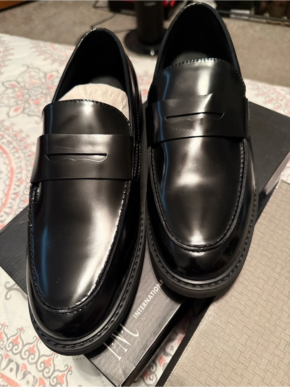 INC International Concepts Men's Black Patent Leather Penny Loafers